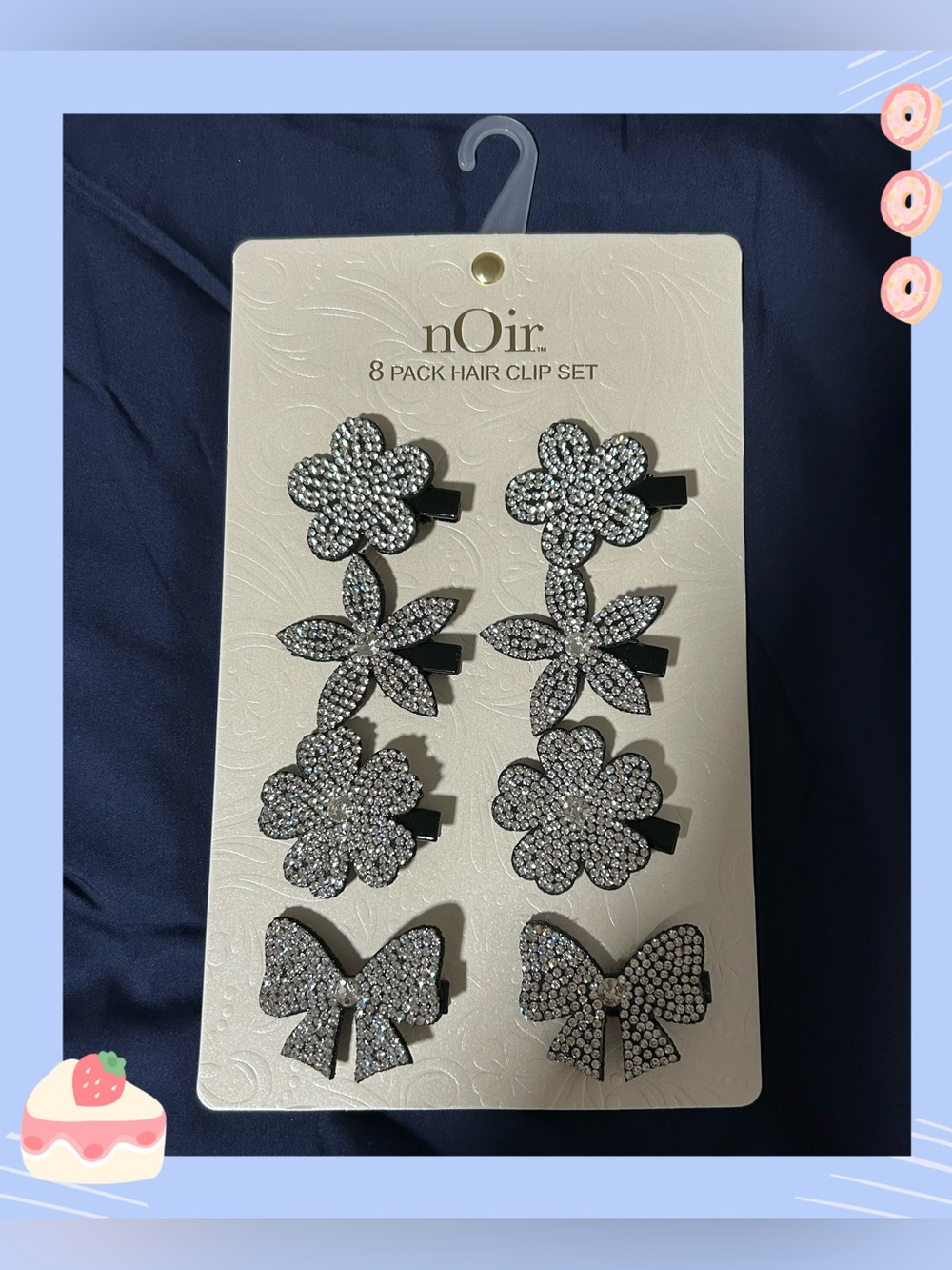 nOir Rhinestone Assorted Shapes 8-Pack Hair Clip Set OS Y2K Bridal Glam Retro